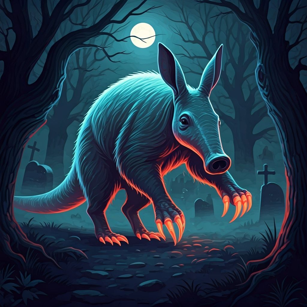 Spectral Aardvark with Glowing Claws in Gothic Horror Gravey...