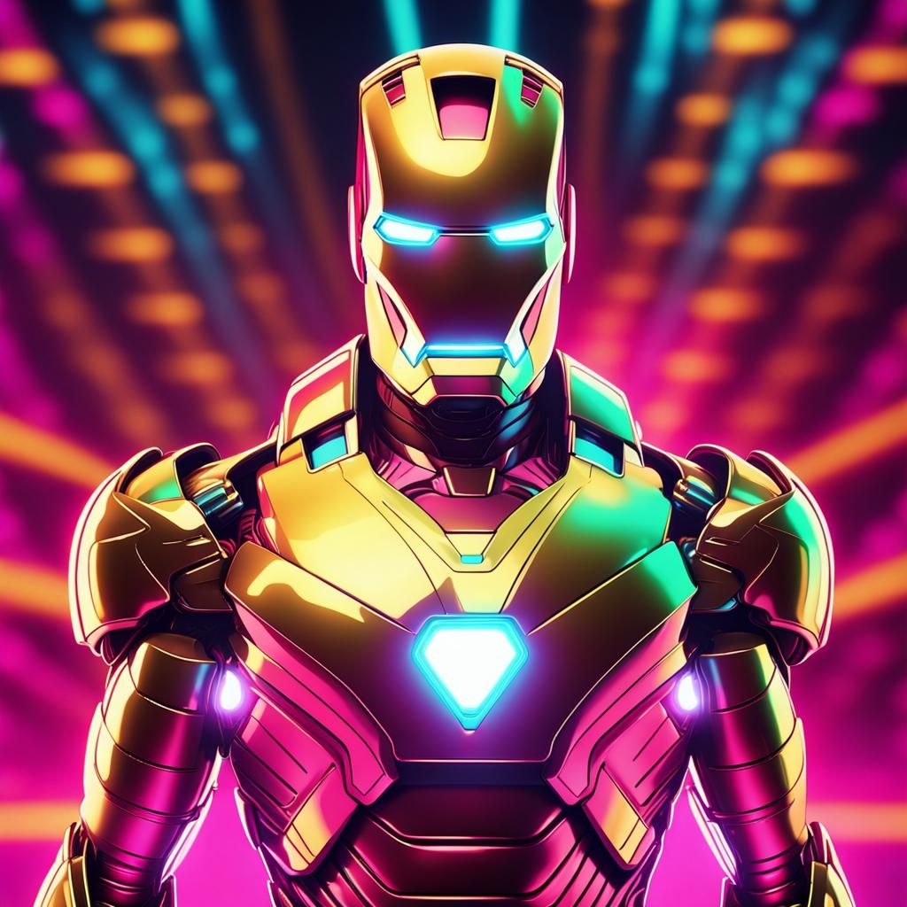 Iron Man Gold Beam in Synthwave Neon Style