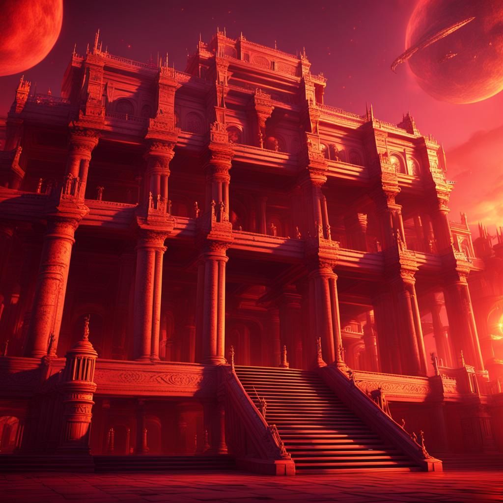 Alien Palace with Golden Columns in Digital Art