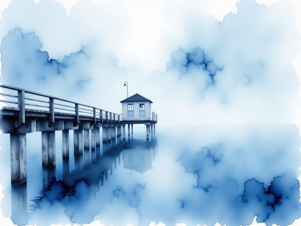 Misty Icelandic Jetty Watercolor Painting