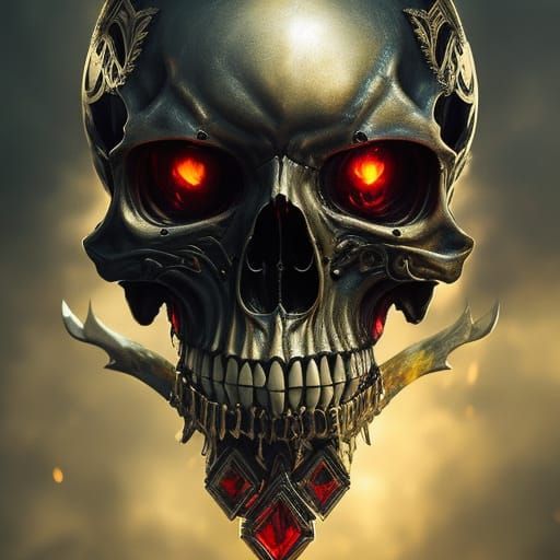 Ruby-Eyed Skull Portrait in High Fantasy Style