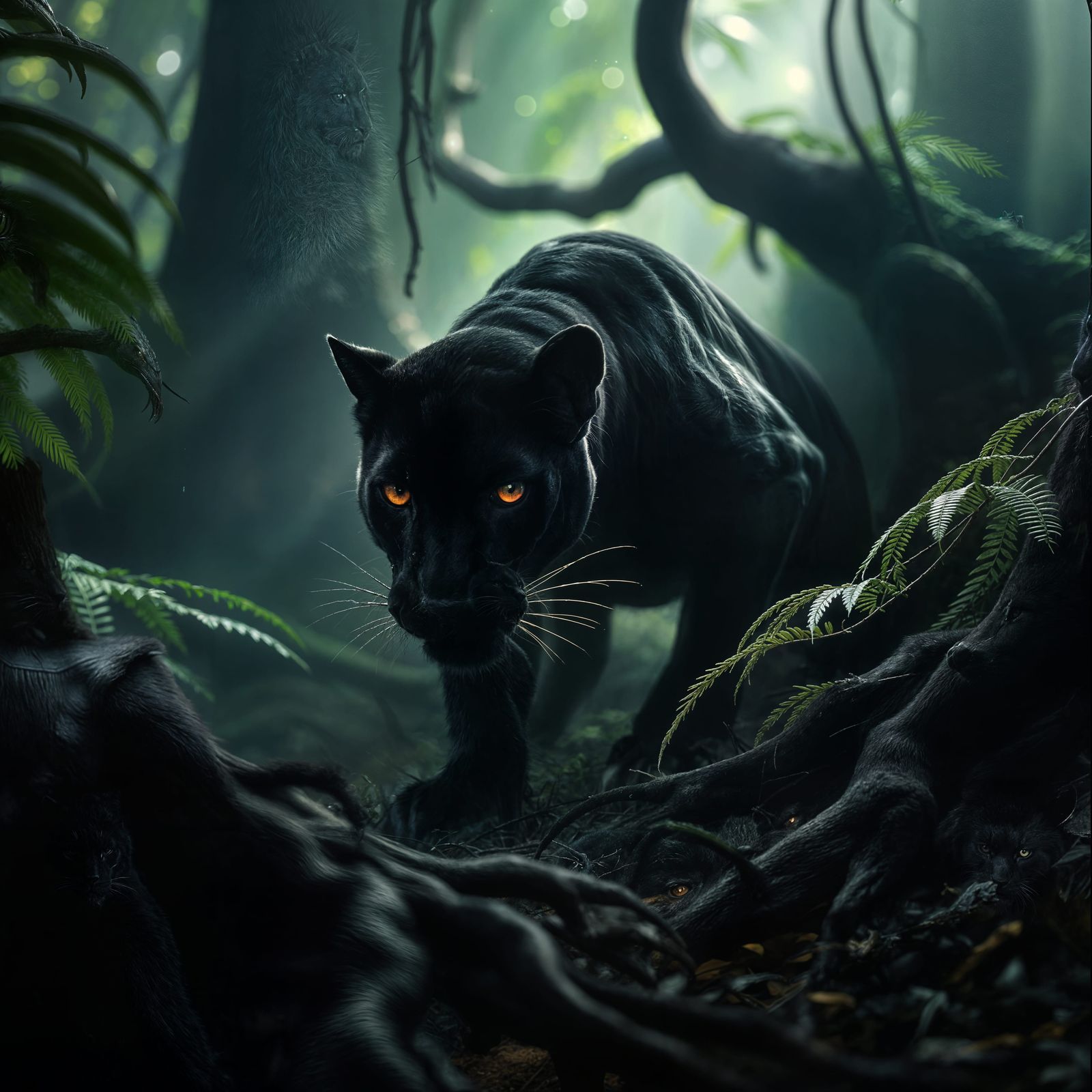 Cinematic Black Panther Emerges from Dark Forest
