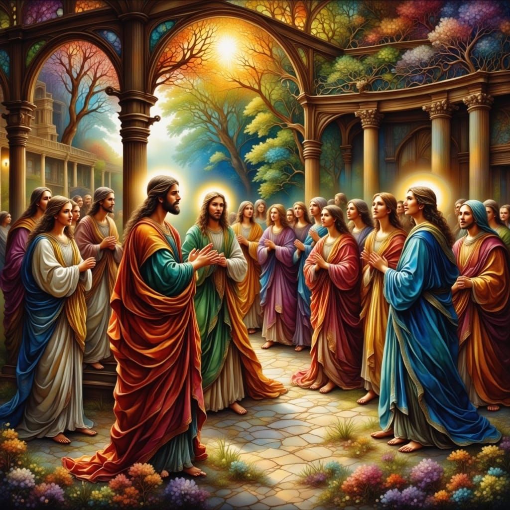 Early Christians Gather in Worship and Prayer, in Vintage Wa...