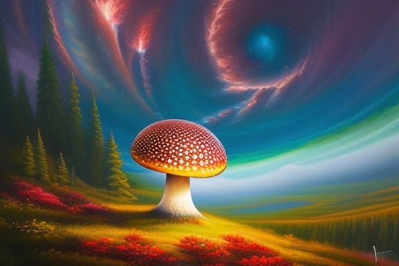 Glowing Mushrooms in Detailed Oil Painting Style