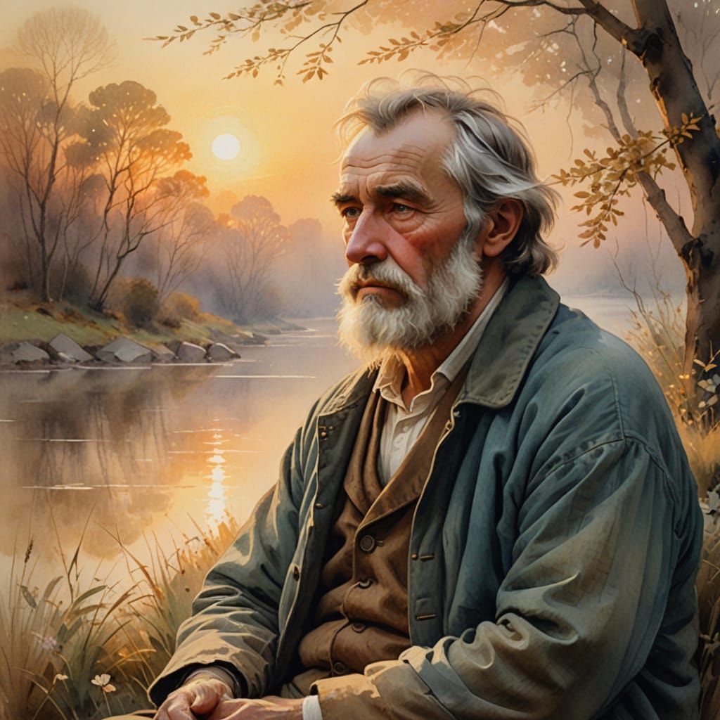 Ethereal Philosopher in Soft Focus Watercolor