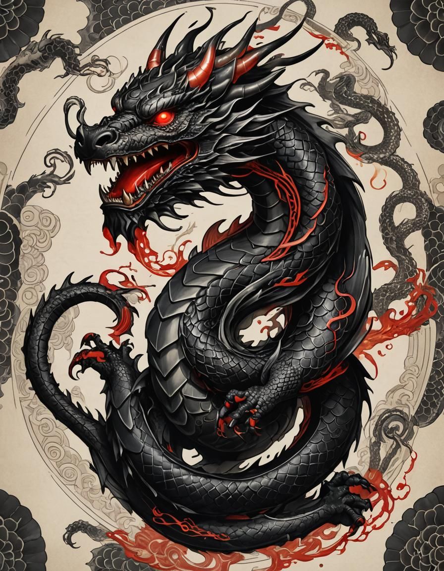 Circular Dragon Serpent in Japanese Anime Style
