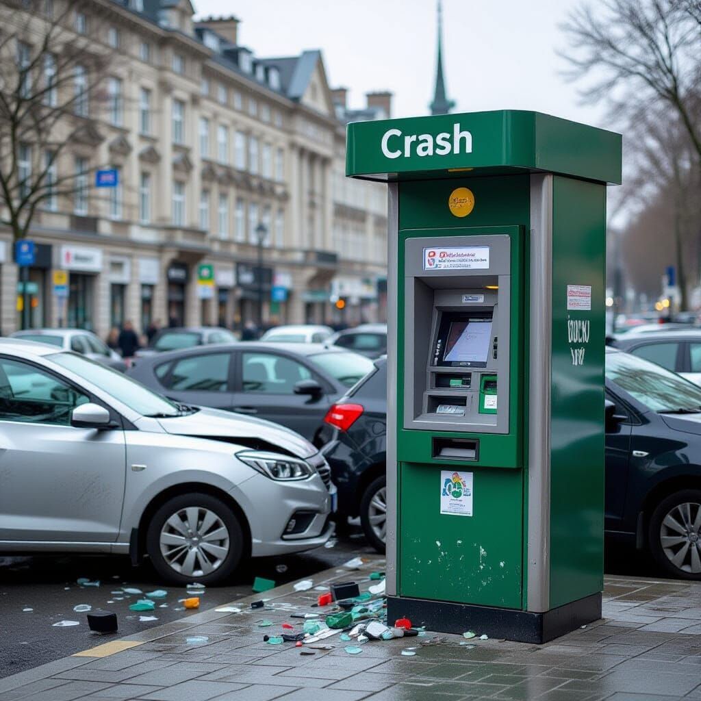 Cars Collide Near a Cash Dispenser