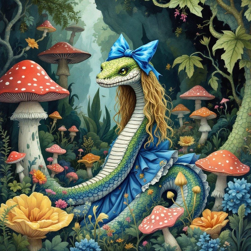 Whimsical Wonderland Girl with Snake Companion
