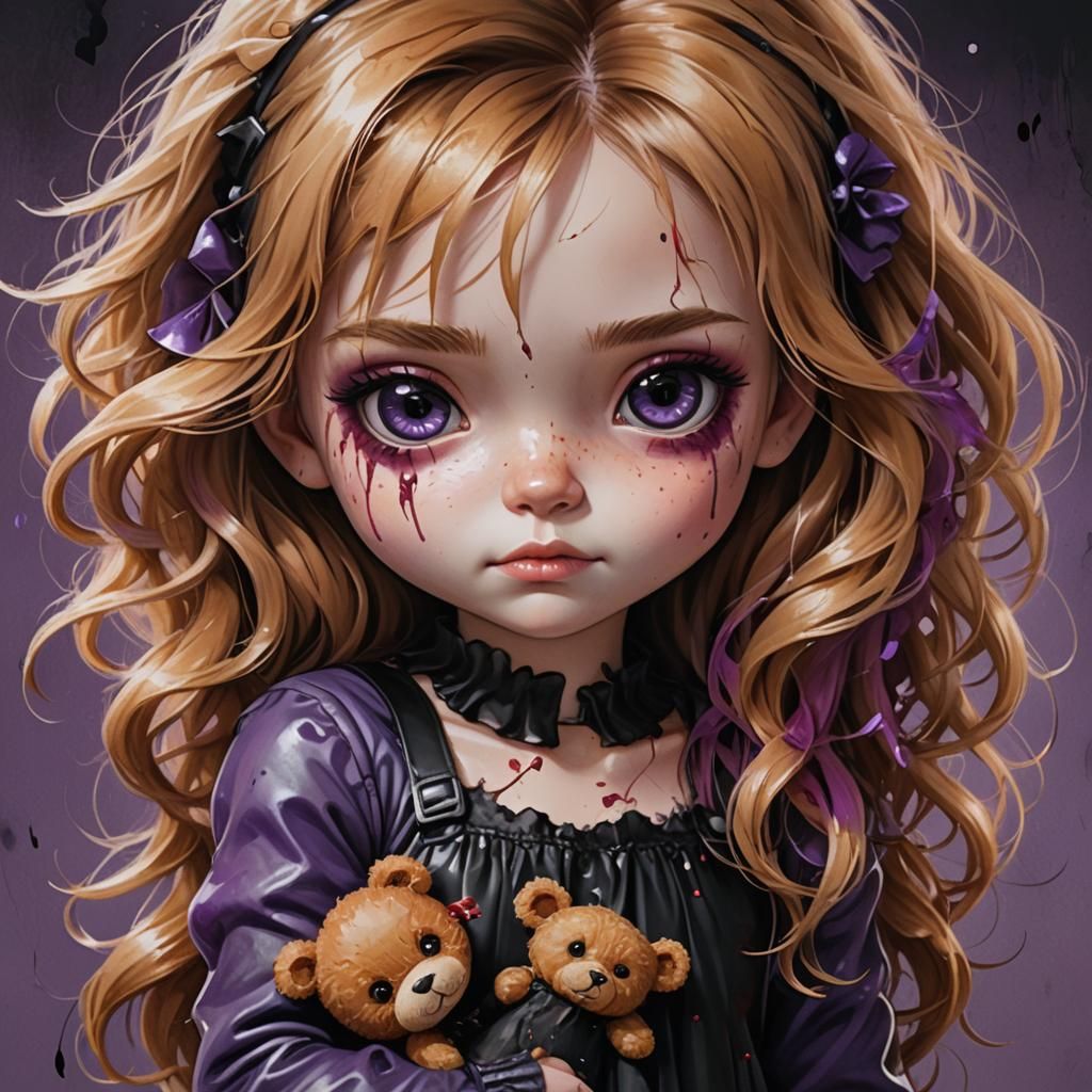 Chibi Girl with Teddy Bear: 3D Digital Art