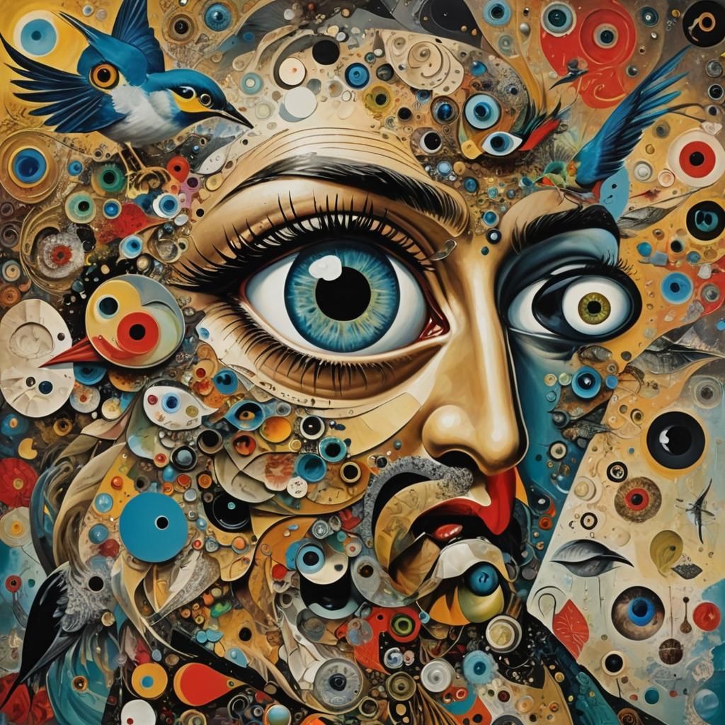 Surreal Bird Portrait in Mixed Media Collage