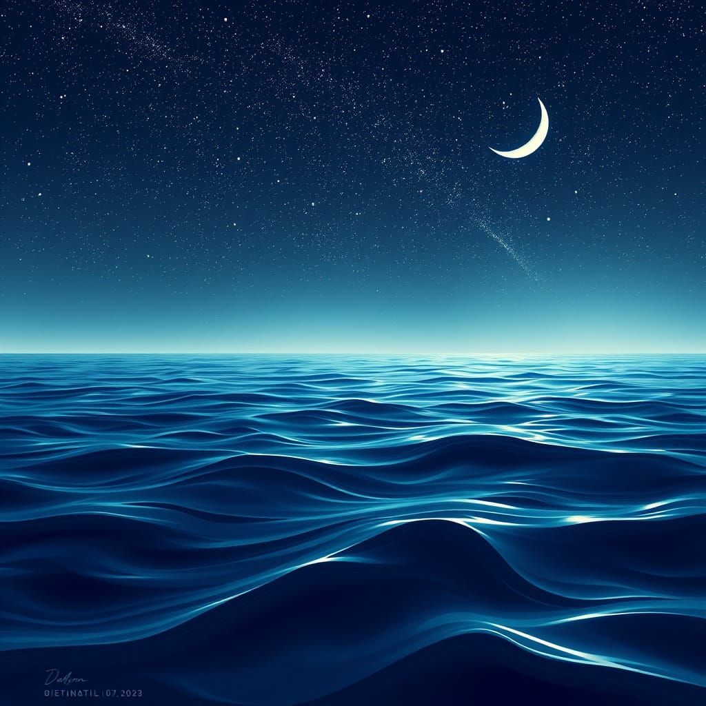Tranquil Pacific Ocean at Night in Fractal Style