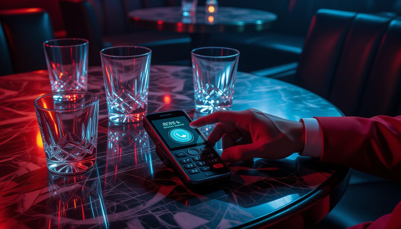 Cyberpunk Bar Scene with Smartphone in Cinematic Style
