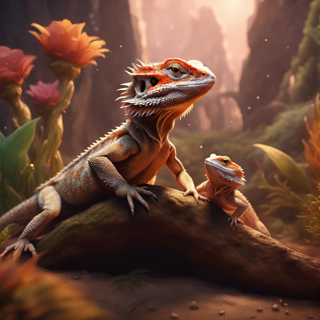 Bearded Dragon Family in Detailed Matte Painting
