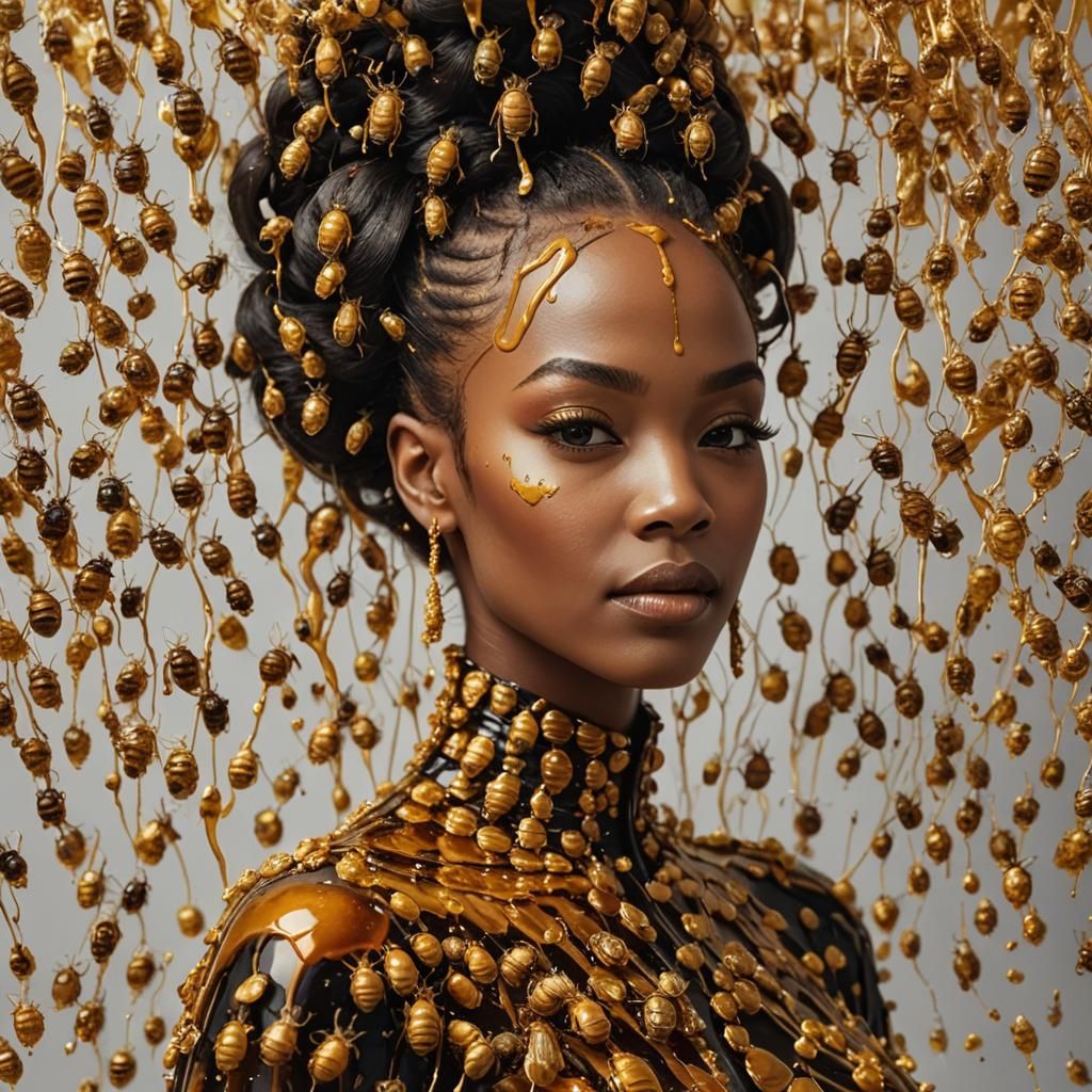 Golden Honey Dripping from Beehive Hair