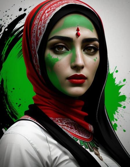 Palestinian Woman Portrait Splash Art