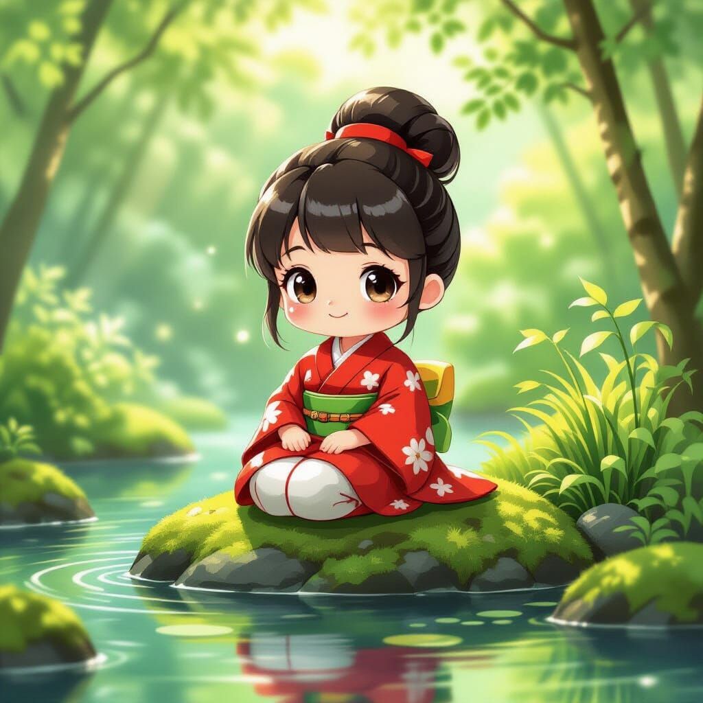 Cute Kappa Doll in Red Happi Coat by Serene Pond