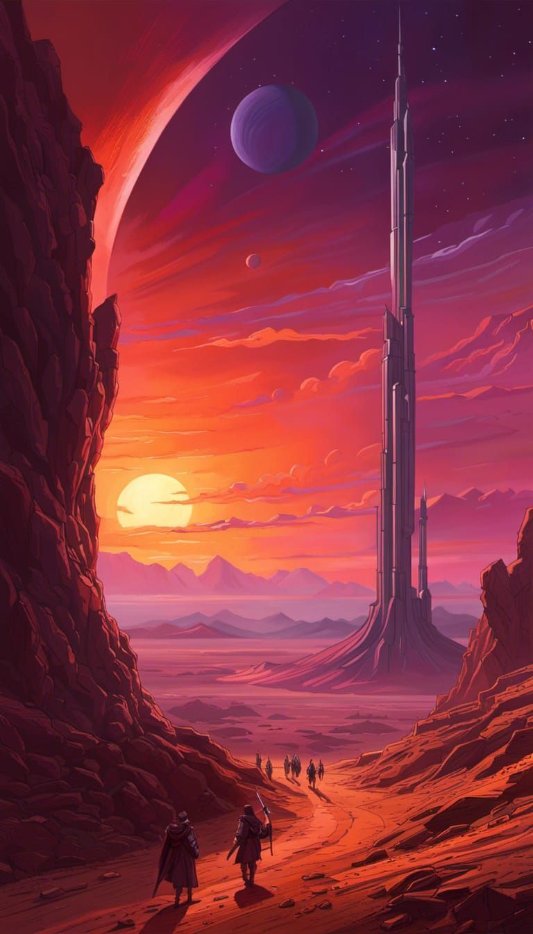 Arrakis Spice Harvesting at Sunset: Sci-Fi Concept Art