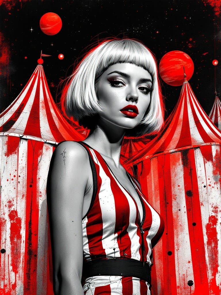 Surreal Portrait of a Confident Woman in Striped Dress Again...