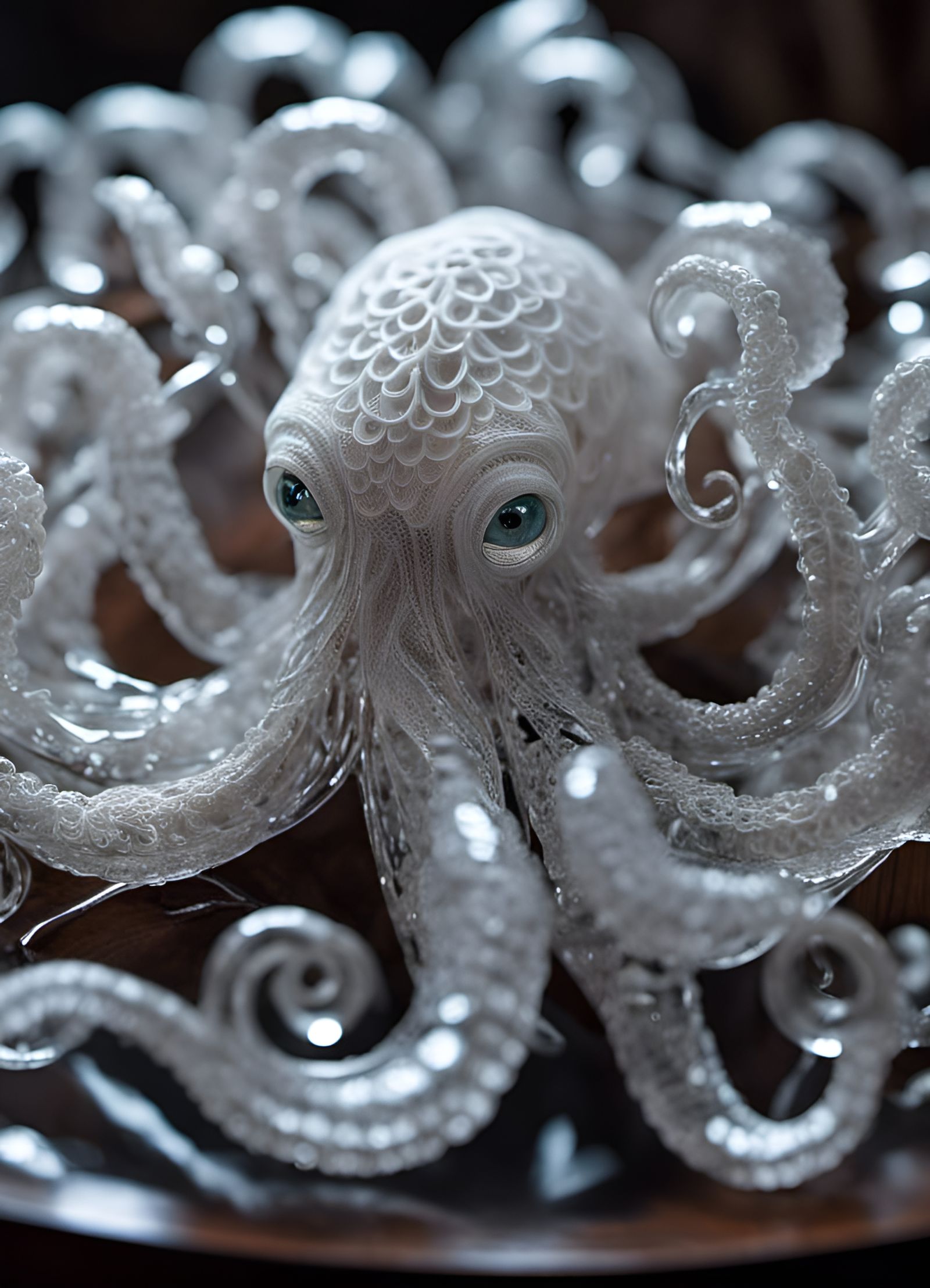 Intricate Crystal Kraken Sculpture on Wooden Desk