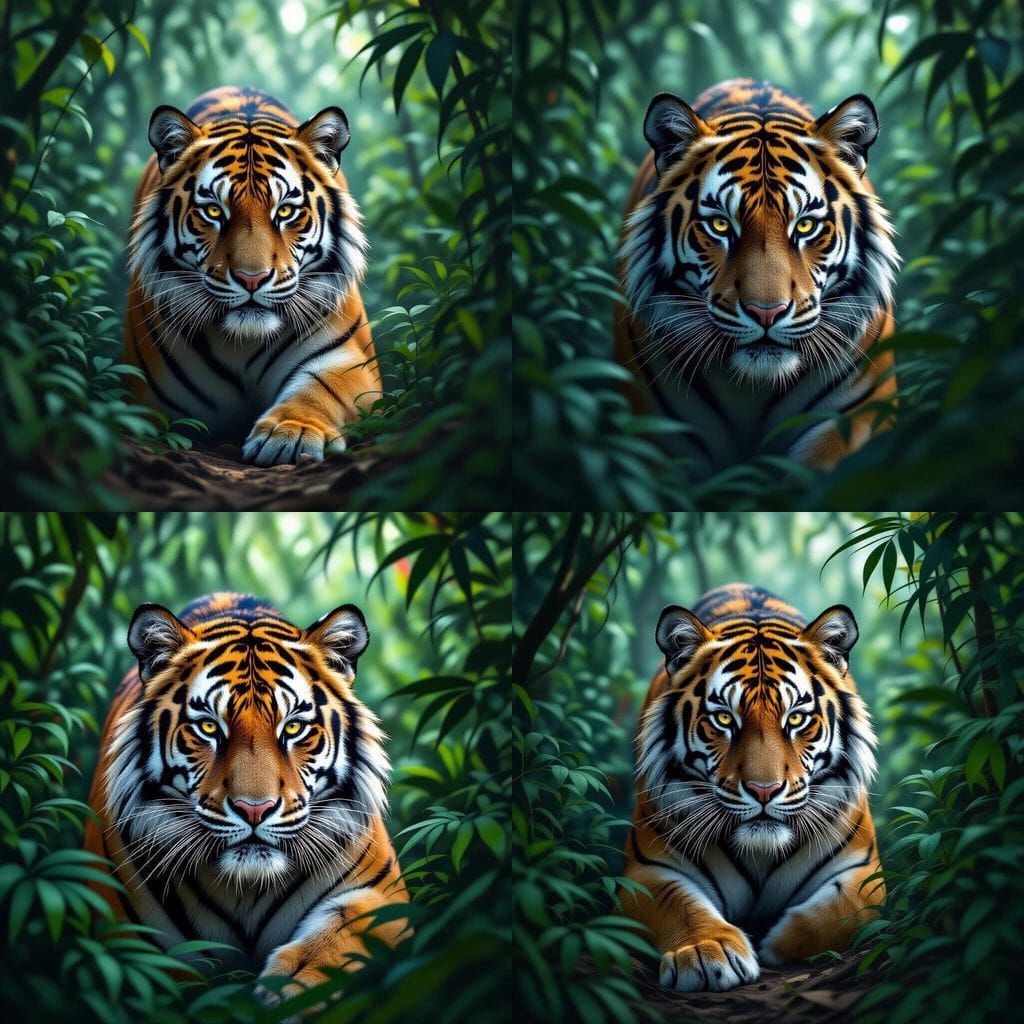 Hyperrealistic Tiger Emerging from Jungle Shadows