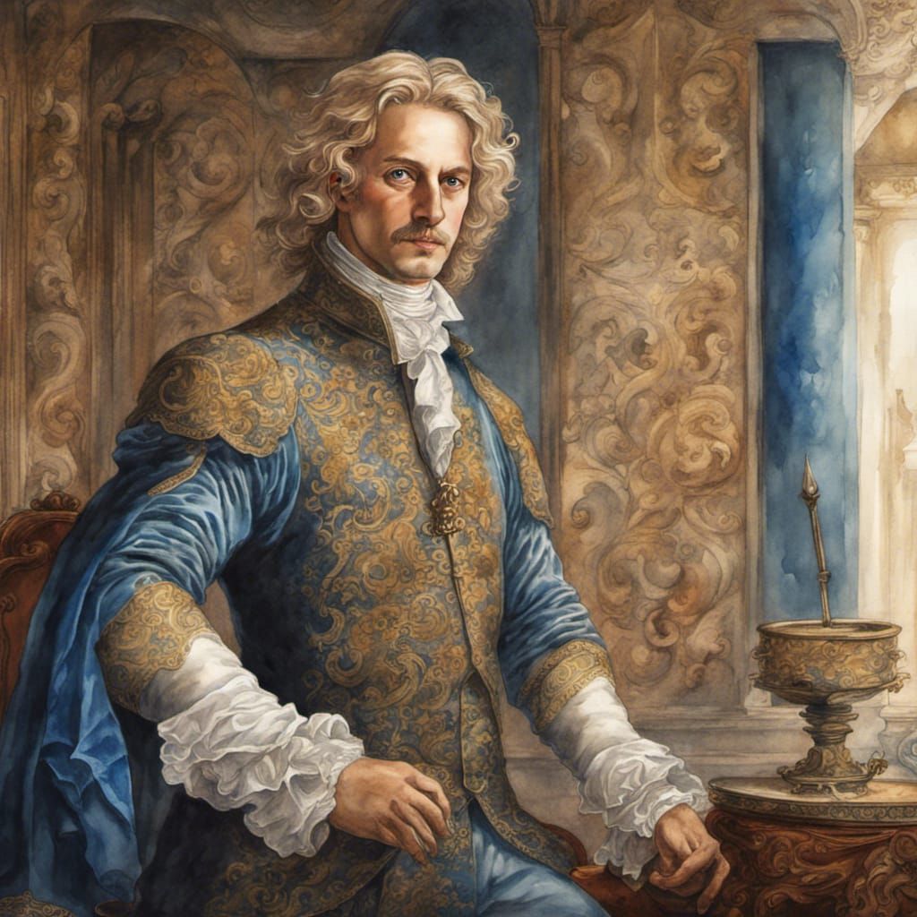 Renaissance Aristocrat With Rapier in Watercolor Painting