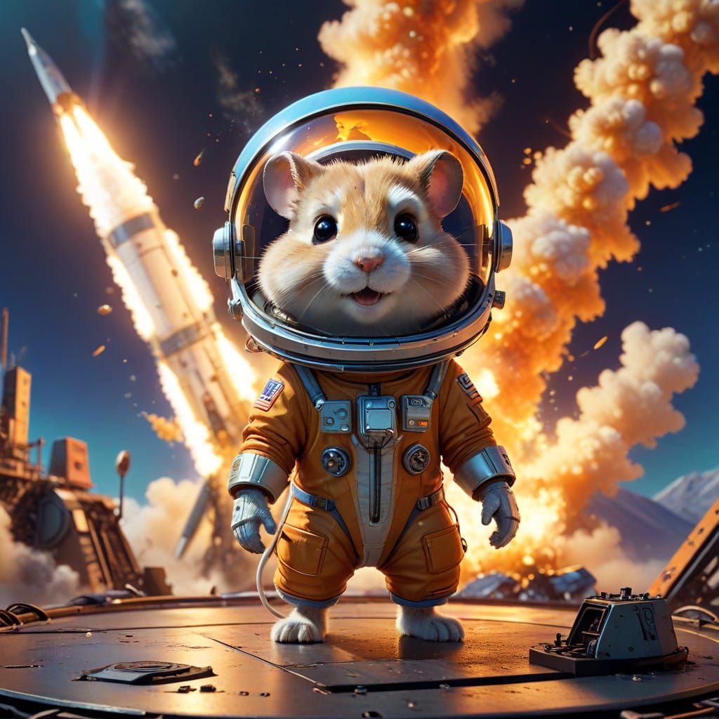 Determined Hamster Blasts Off in Futuristic Astronaut Suit