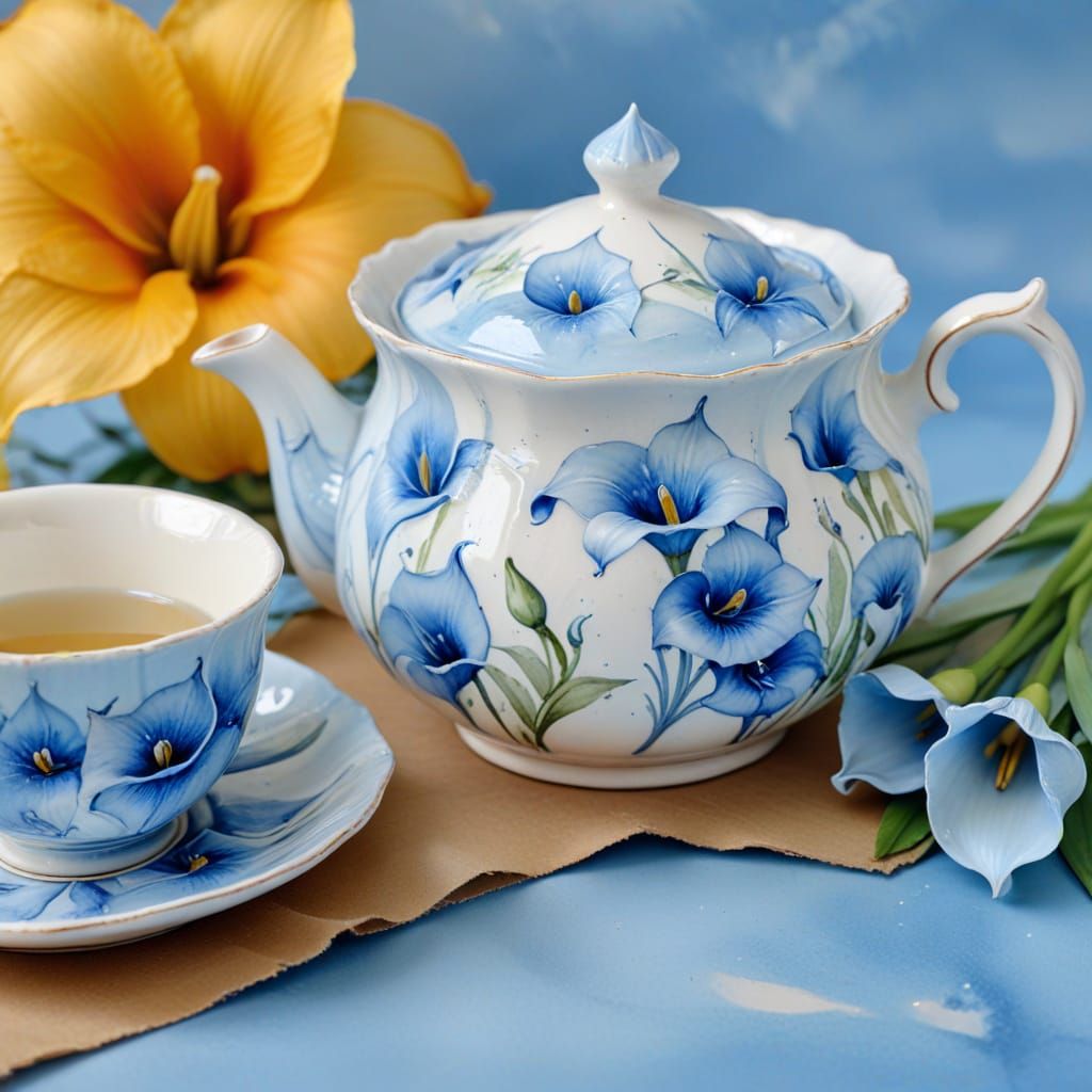 Childish Victorian Watercolour Tea Set with Calla Lilies