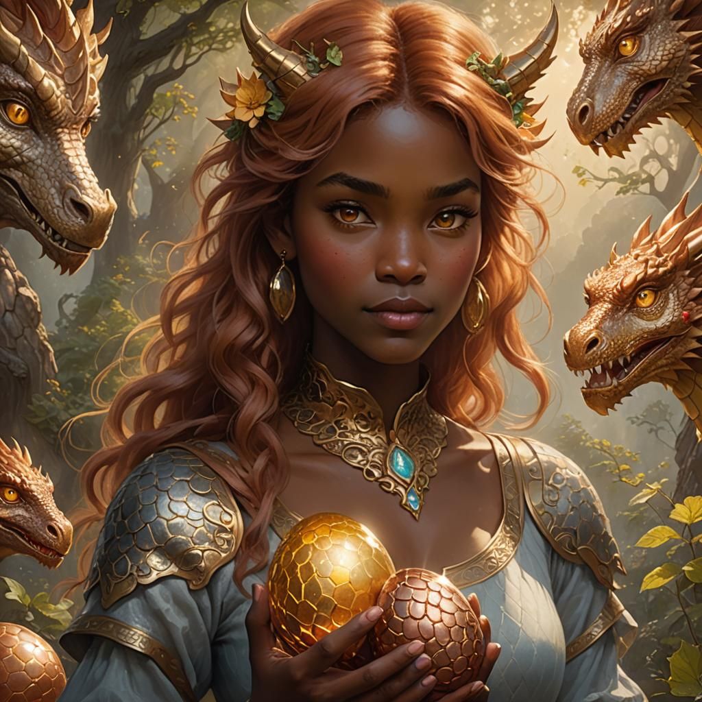 Ethereal Woman Holding Dragon Egg in Fantasy Style