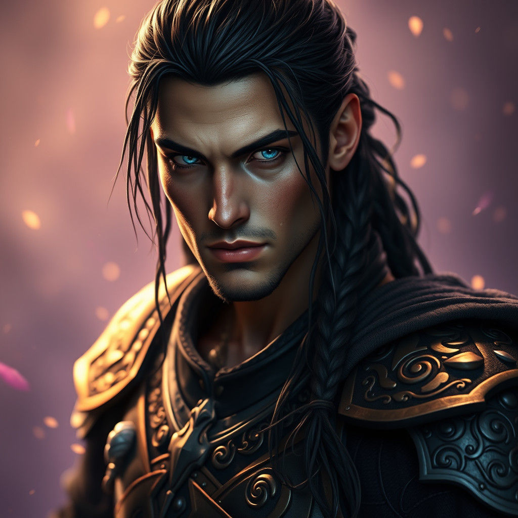 Fantasy Warrior with Braided Hair in Dark Fantasy Style