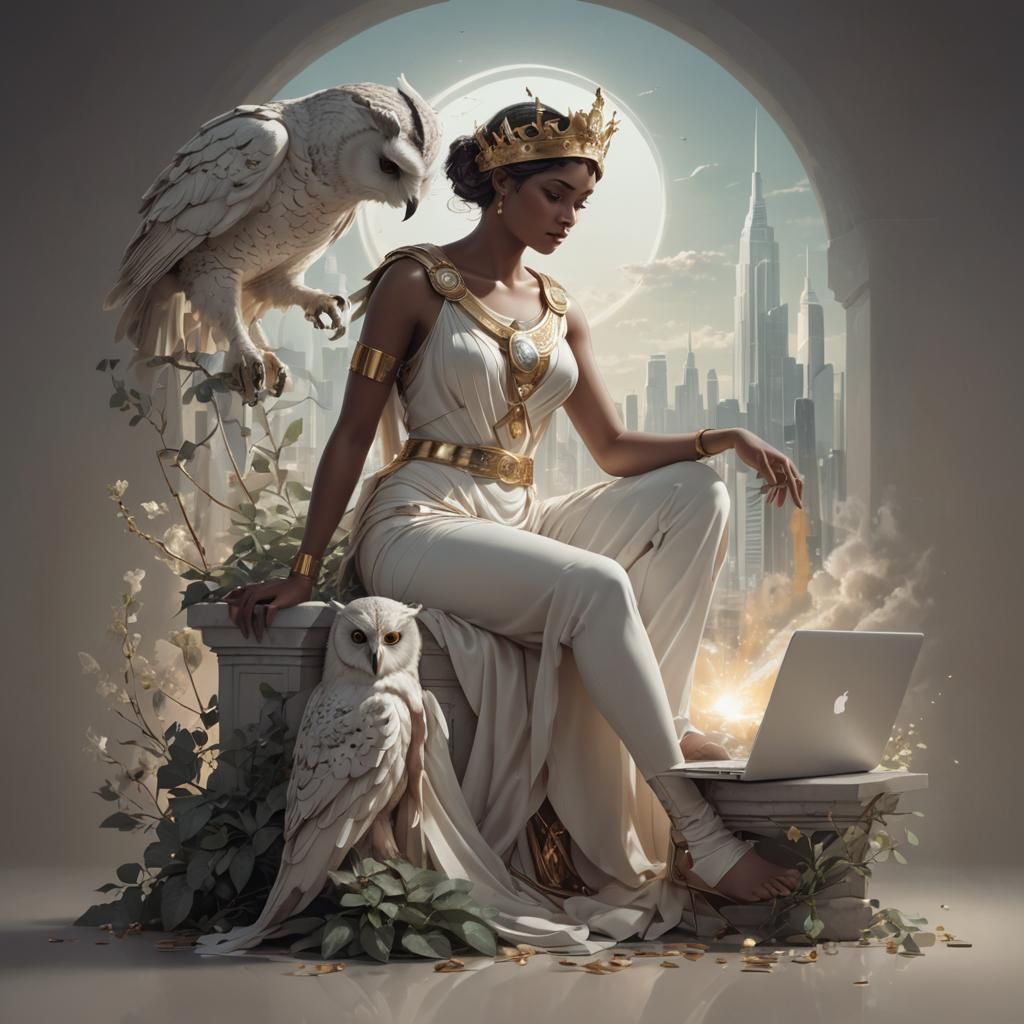 Modern Athena in Classical Digital Illustration