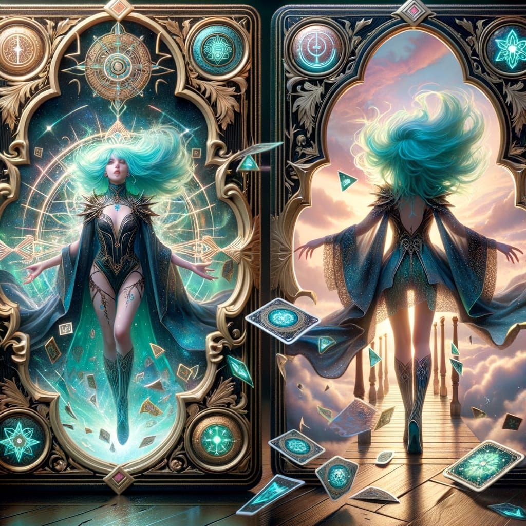 Surreal Singer Emerges from Arcane Card in Cyberpunk Style