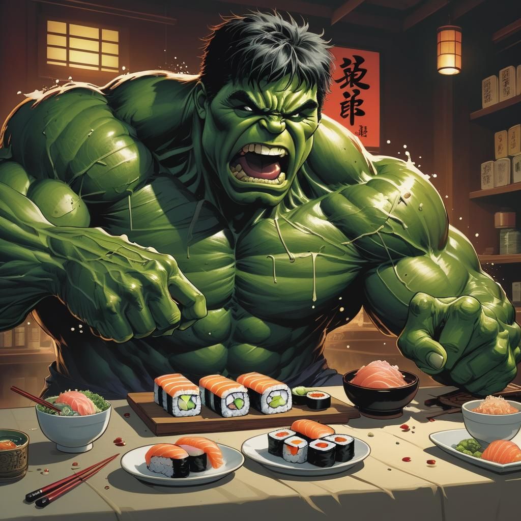 Hulk Enraged About Sushi: Comic Book Art