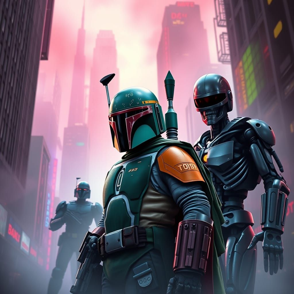 Cyberpunk Boba Fett with Robocop and Terminator