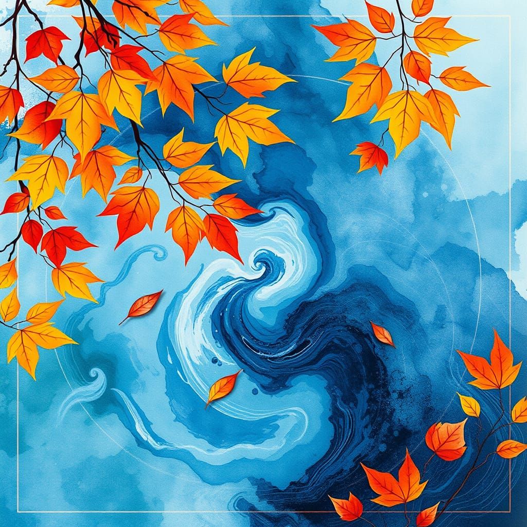 Autumn Watercolor Dreamscape with Geometric Patterns