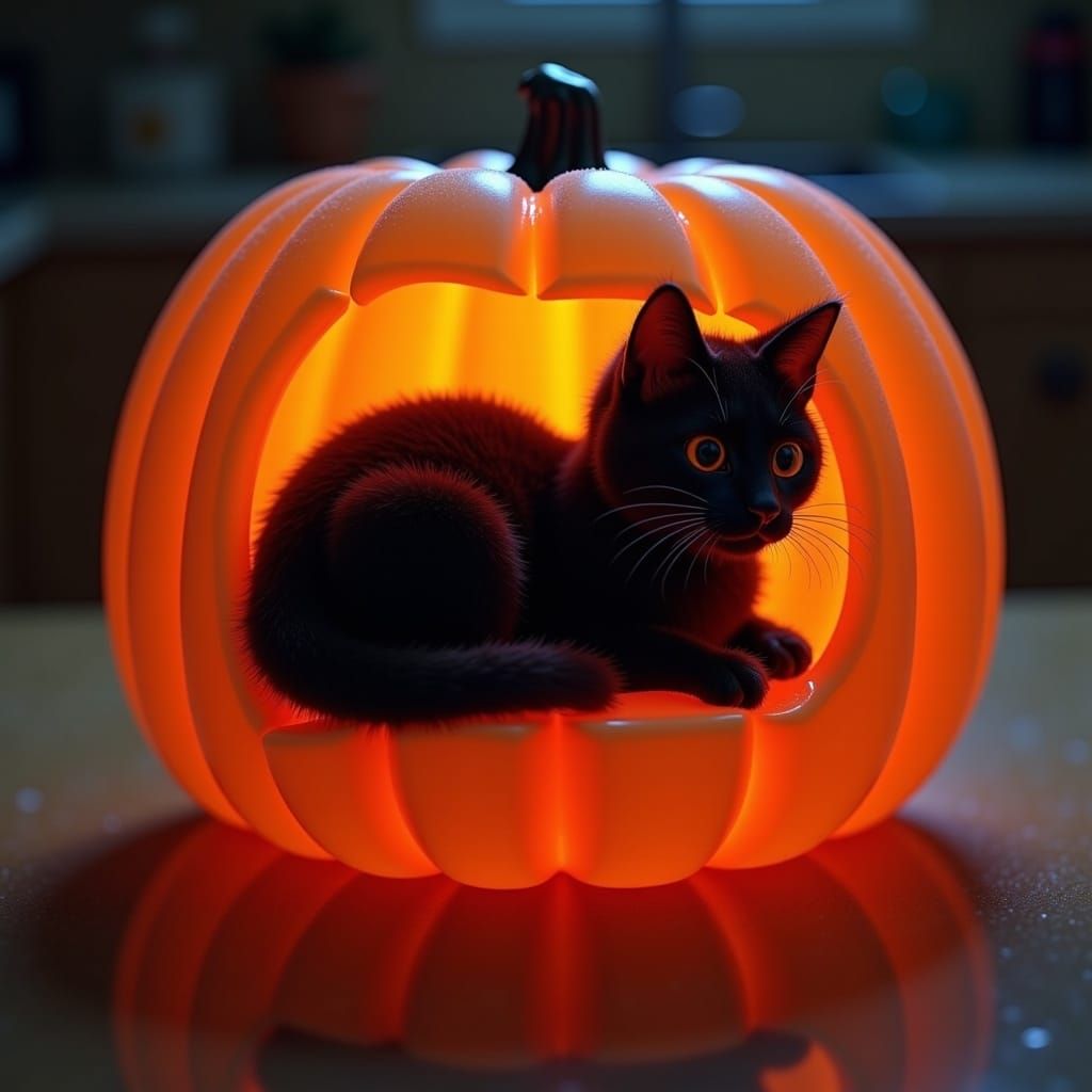 Gummy Jack-o'-Lantern with Tiny Black Cat