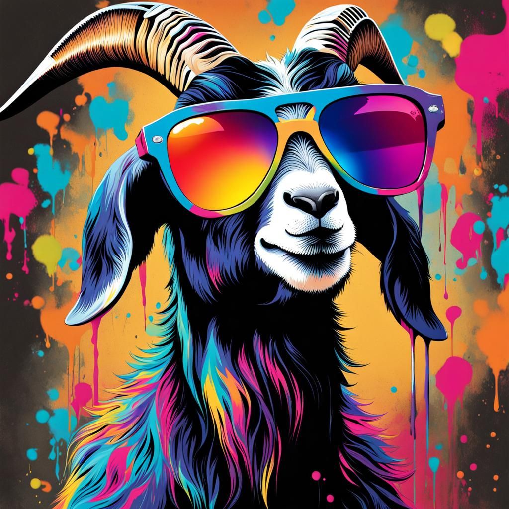 Goat in Sunglasses: Graffiti Splash Art