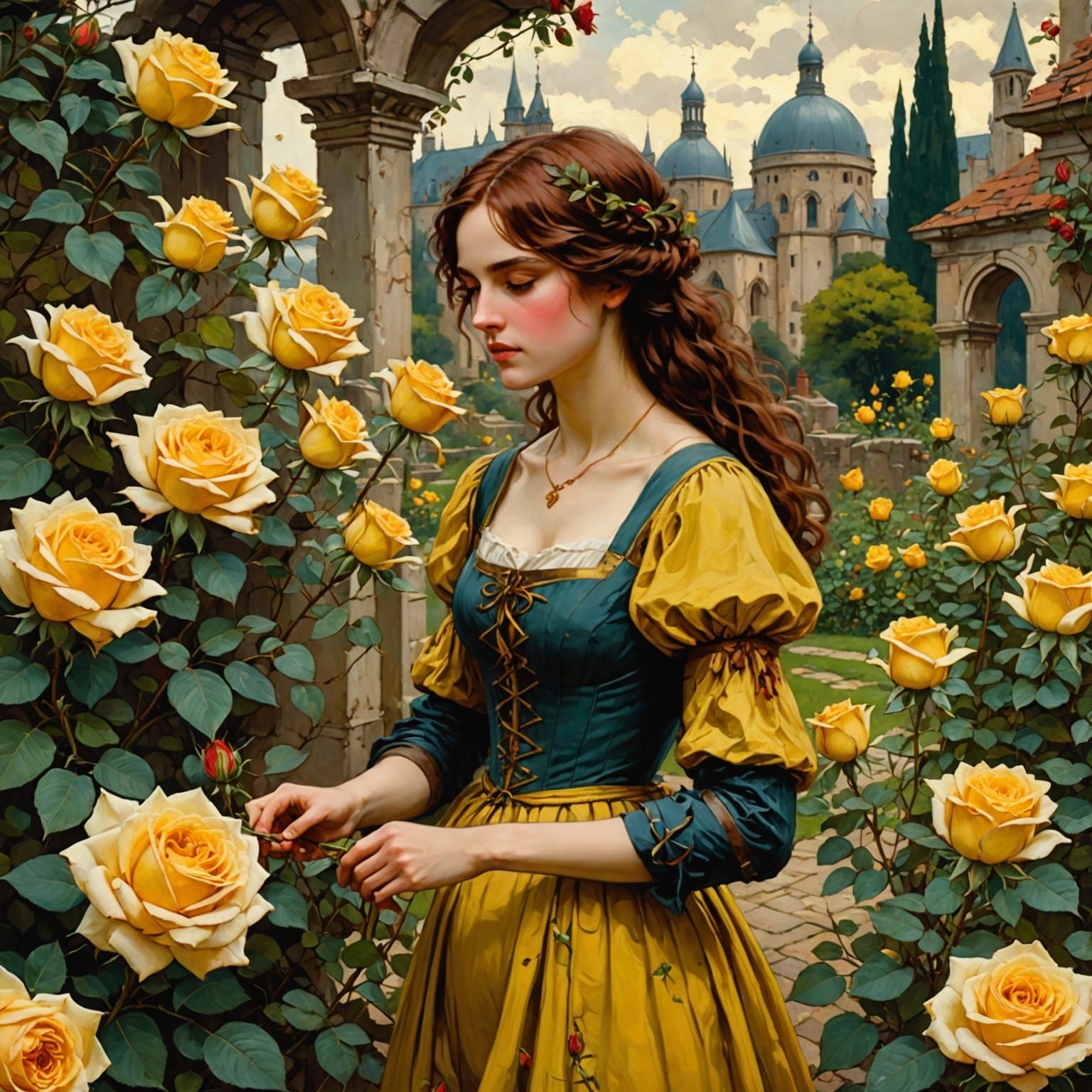 Surreal Beauty Blooms in a Whimsical Garden Scene