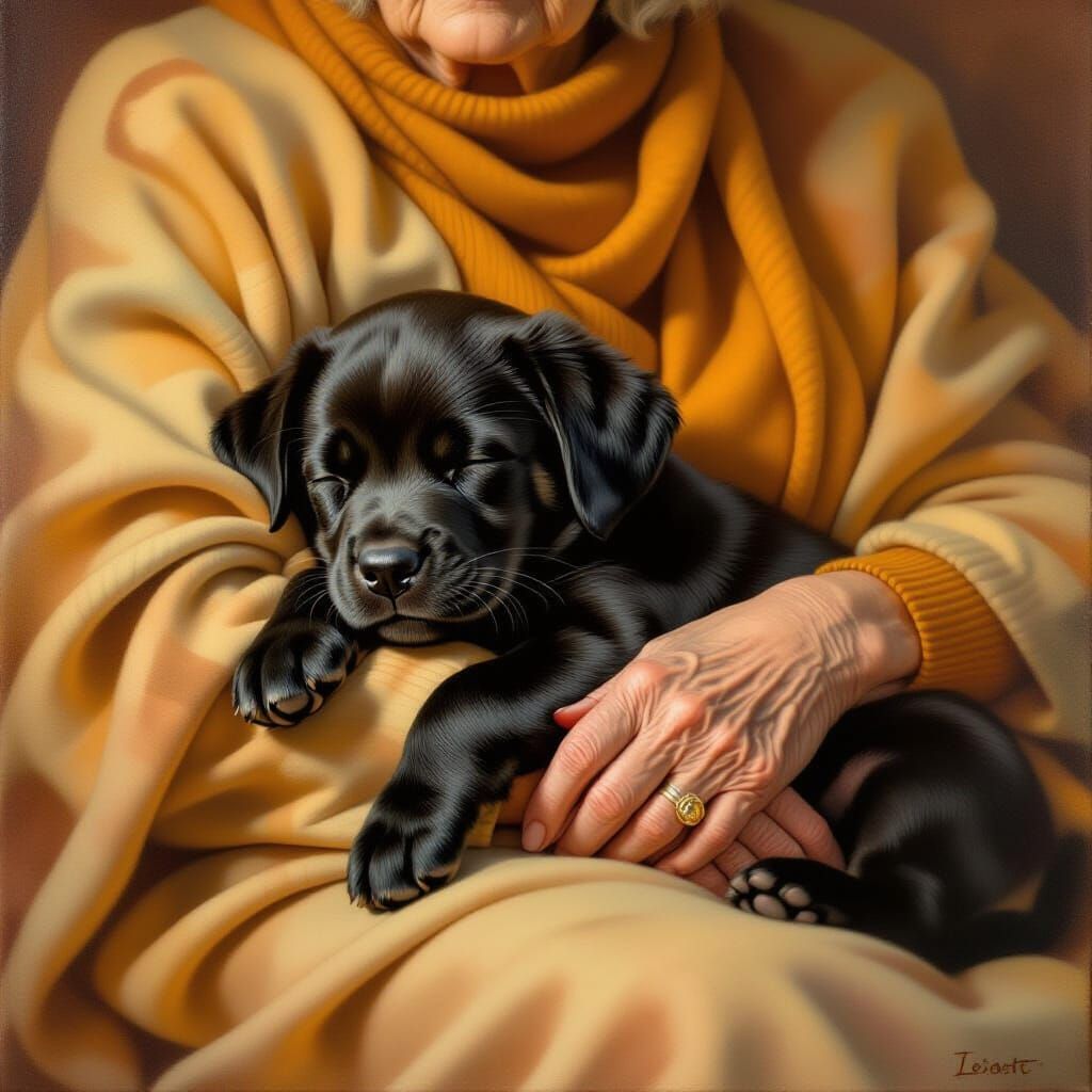 Sleeping Labrador Puppy Portrait in Oil Paint