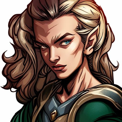 Medieval Elf Warrior Portrait in Comic Book Style