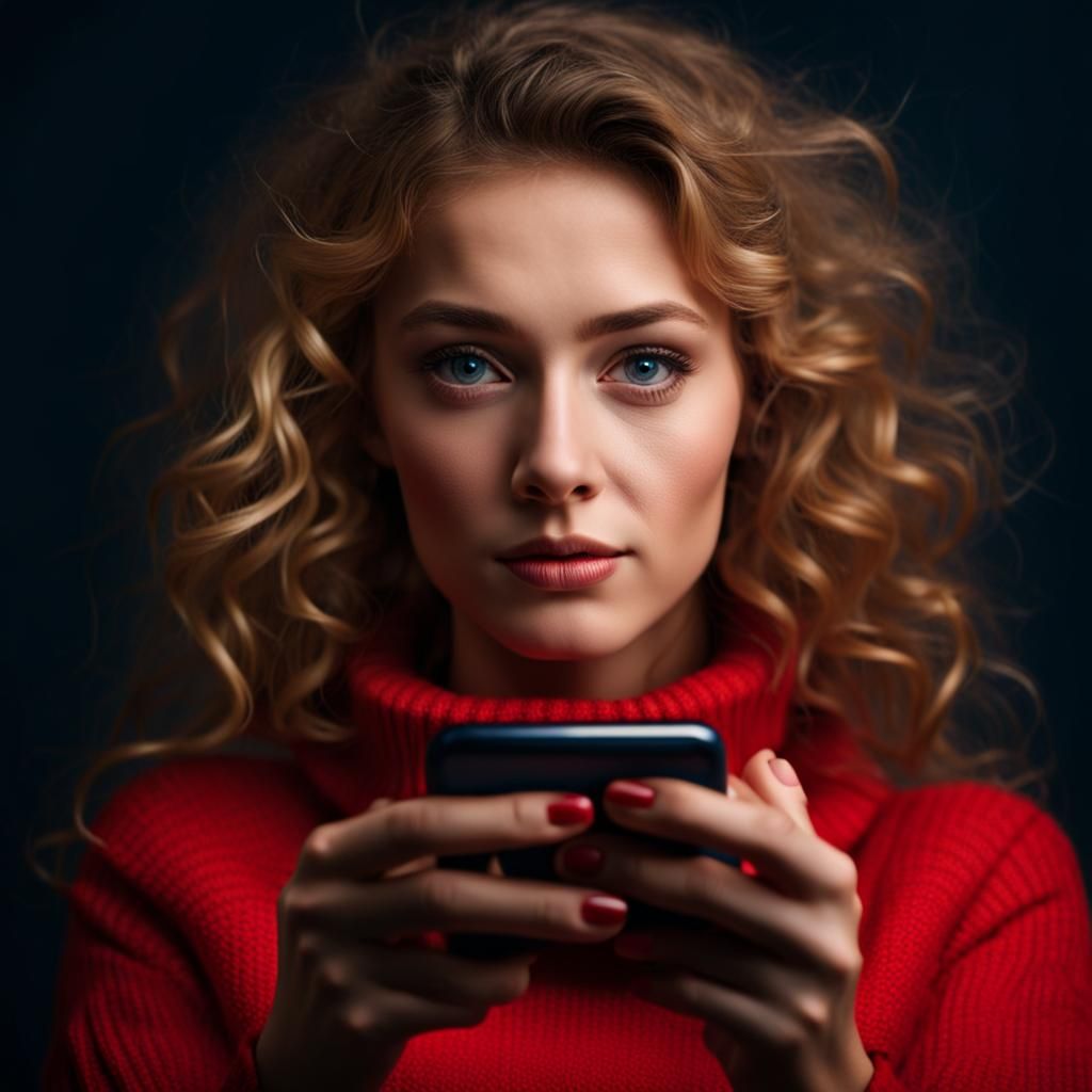 Frightened Girl with Phone in Professional Photo