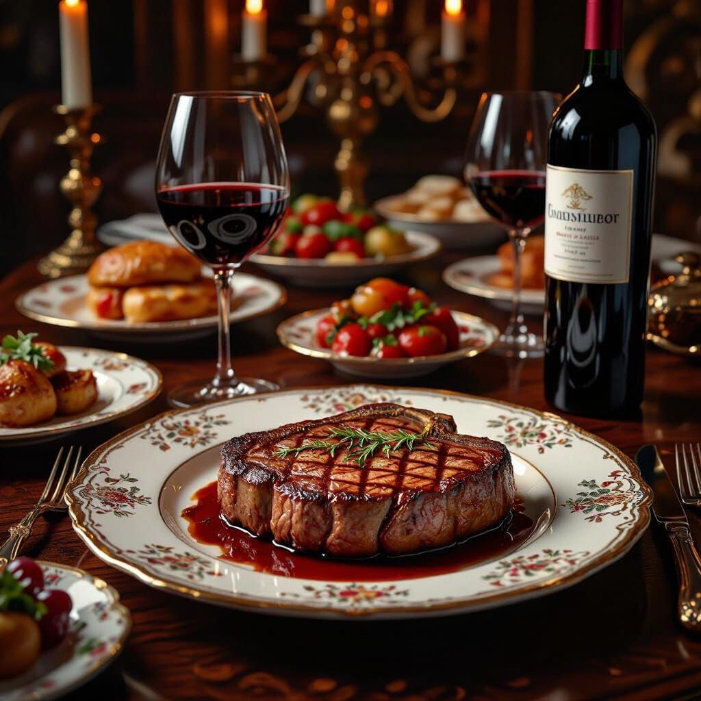 Lavish Table with Fillet Mignon in Matte Painting Style
