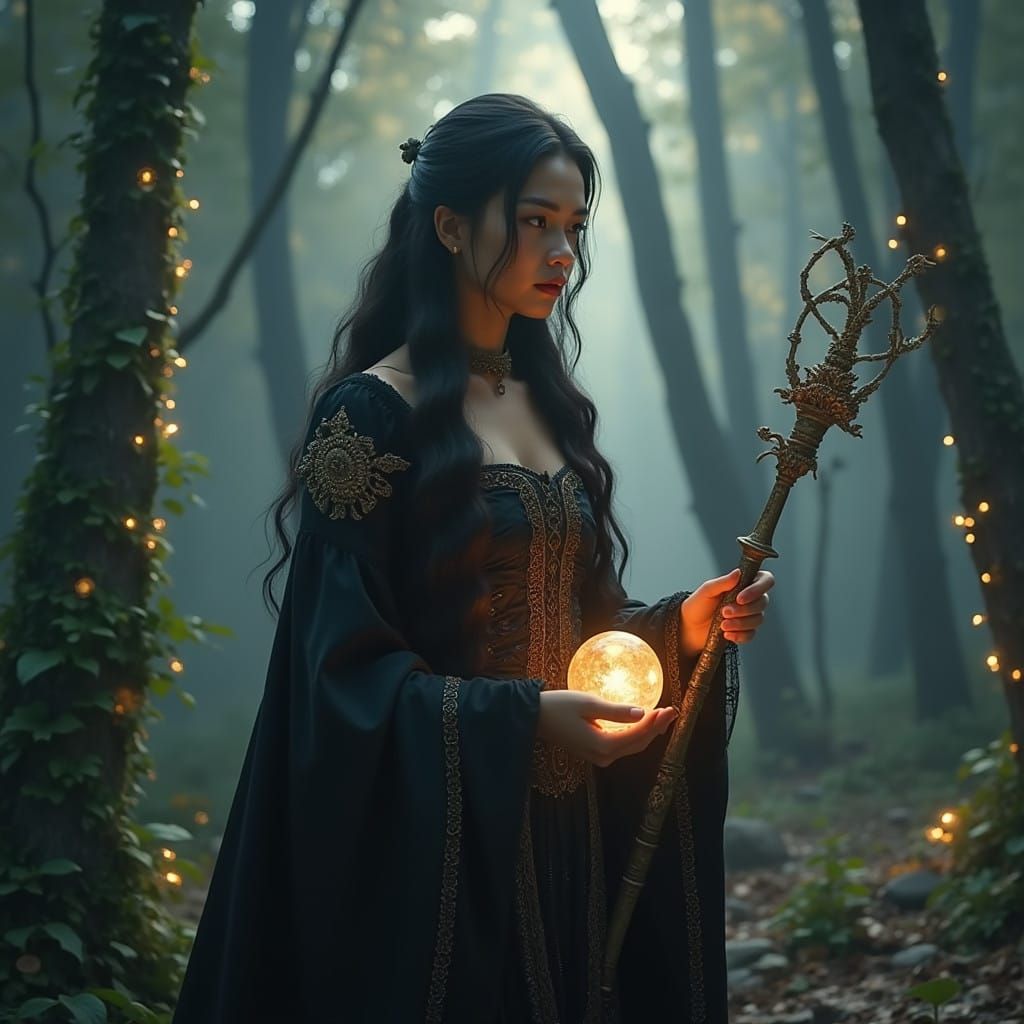 Mystical Woodland Sorceress Channels Ethereal Energies