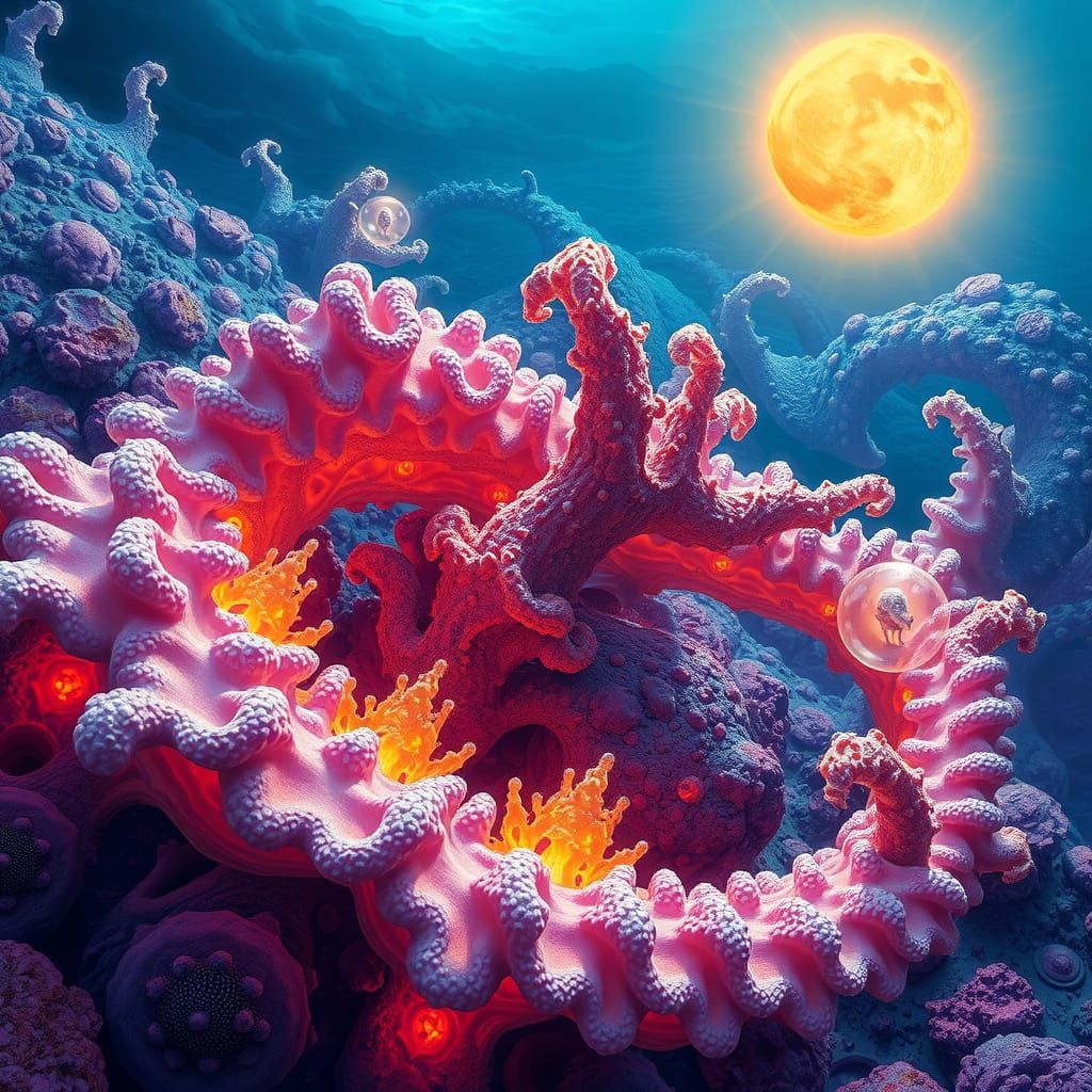 Iridescent Alien Coral Network in Vibrant, Dreamlike Landsca...