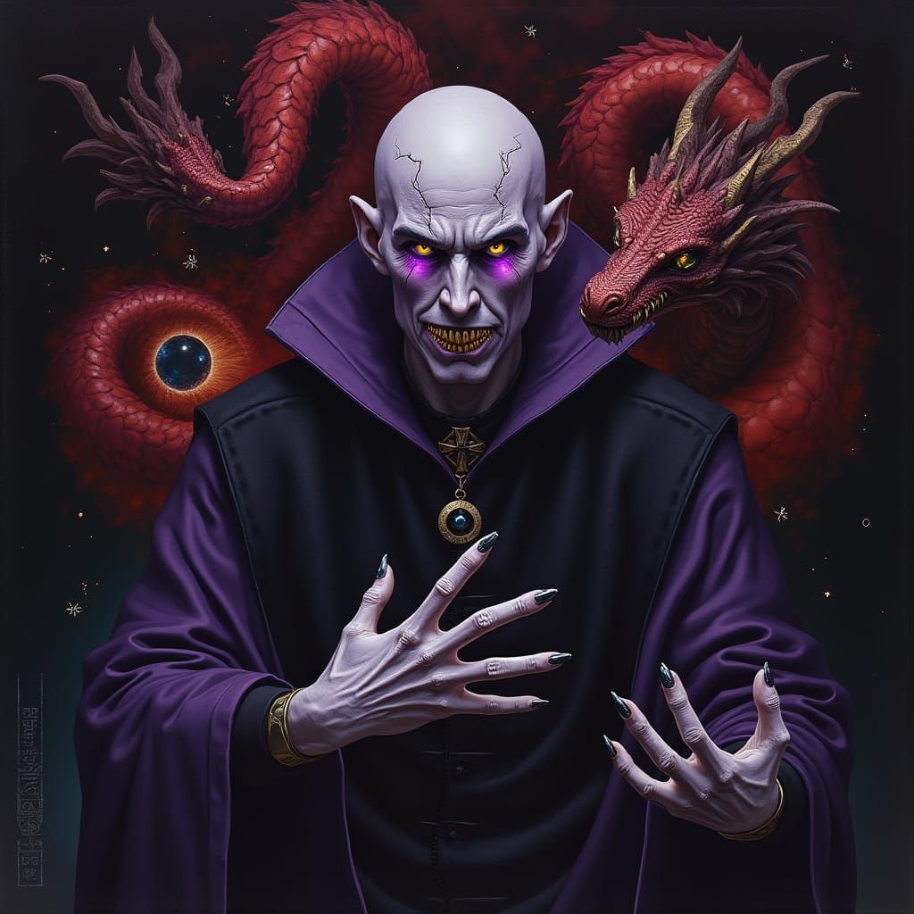 Surreal Man with Ouroboros Dragon in Dark Realism