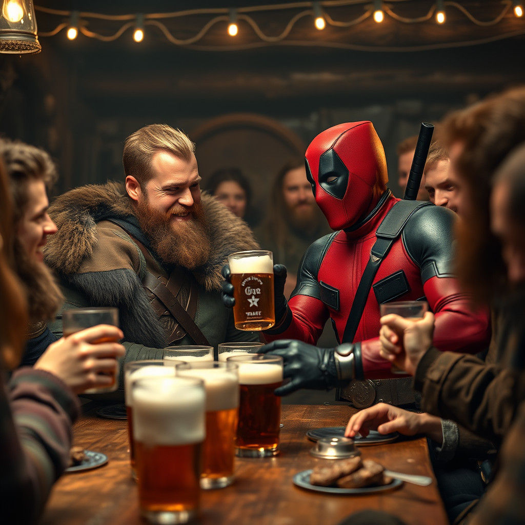 Viking Warrior and Deadpool Play Beer Pong