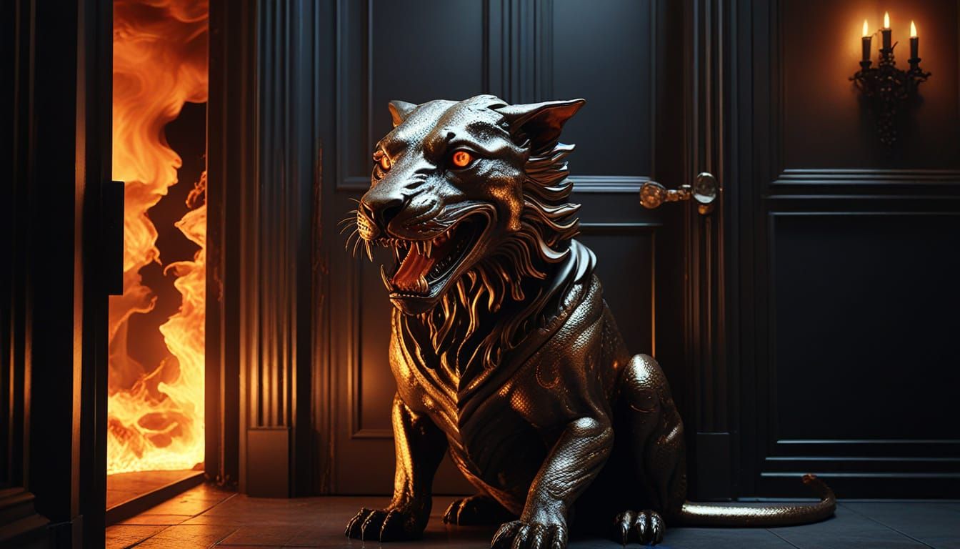 Cerberus Guards Hell in Surrealist Style