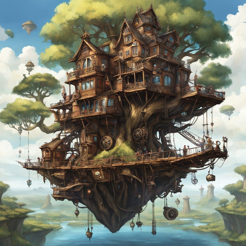 Whimsical Treehouse on a Floating Island