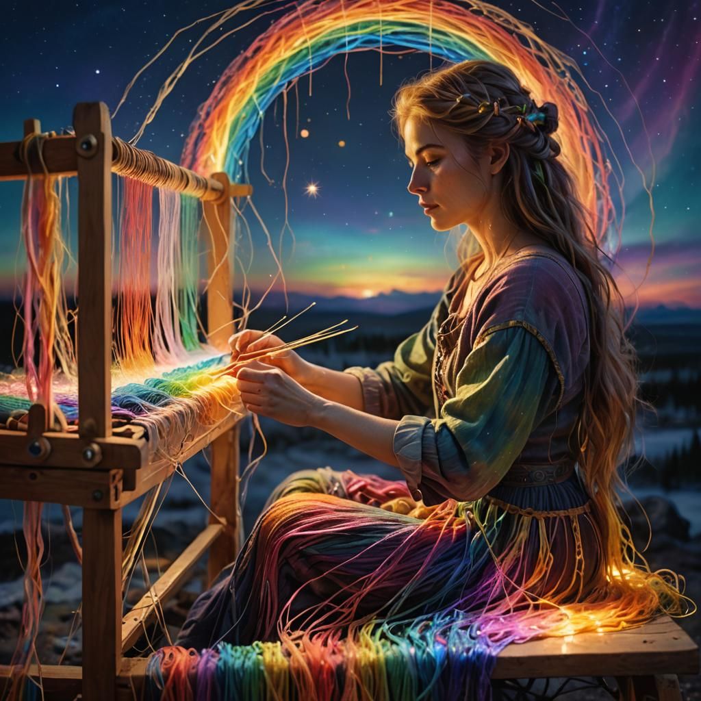 Rainbow Weaver in a Fantasy Realism Style