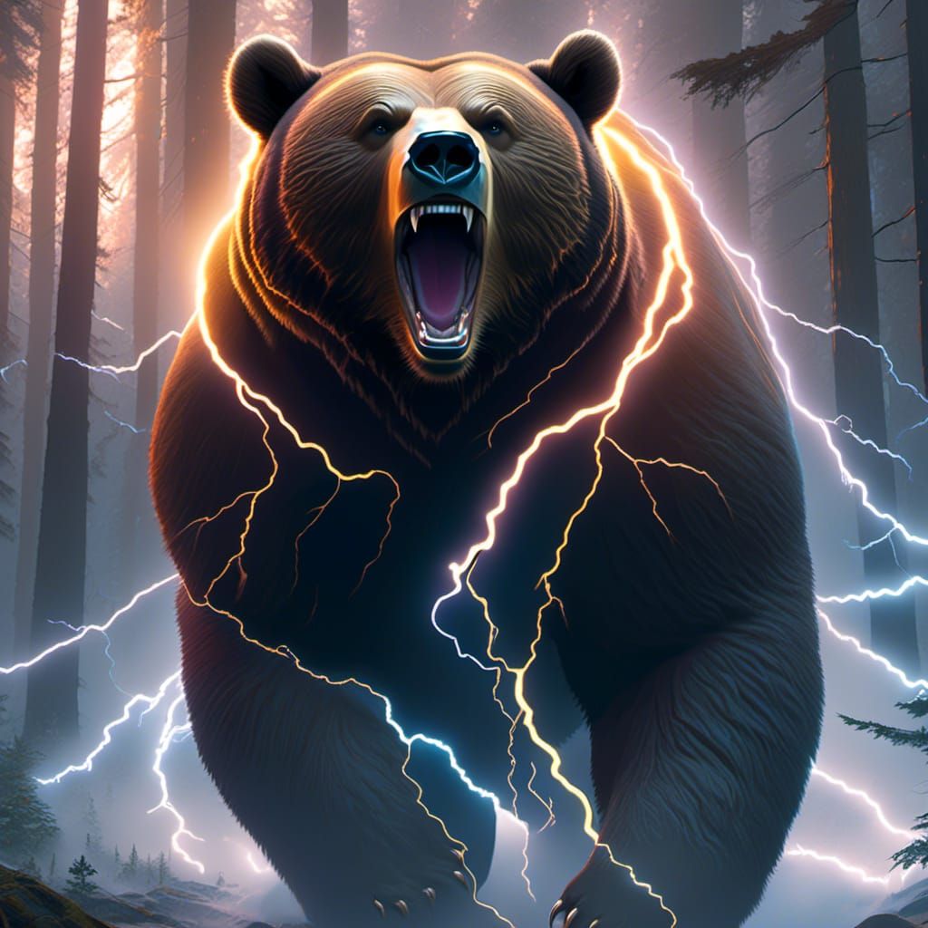 Electrified Bear Runs Through Glowing Forest