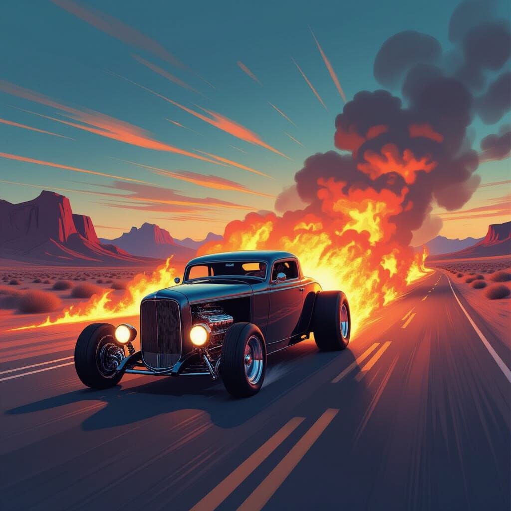 Hot rod, flames template, horizontal